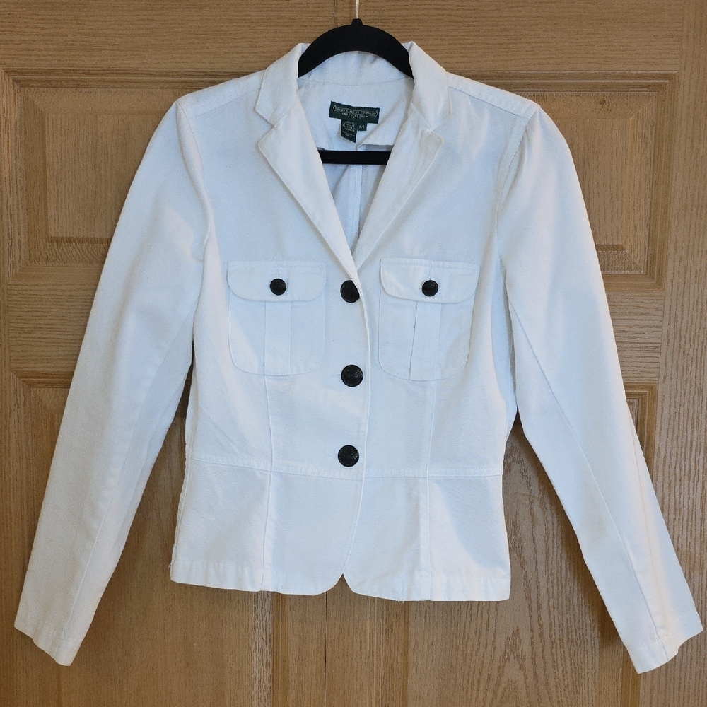 Lauren Ralph Lauren Women's White Denim Blazer Military Style Sz Sp‎